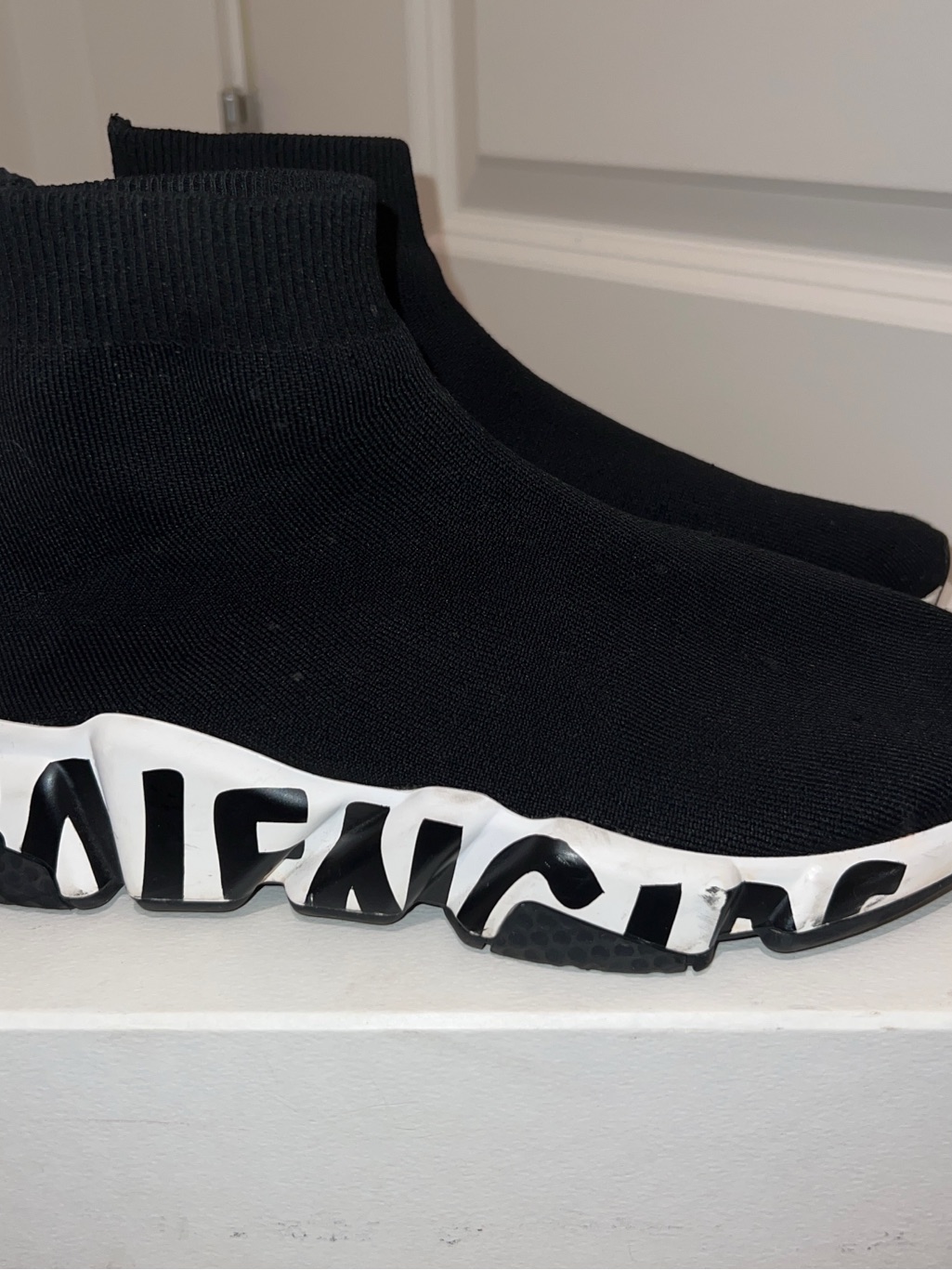Balenciaga Black Sock Sneakers With White Logo Sole